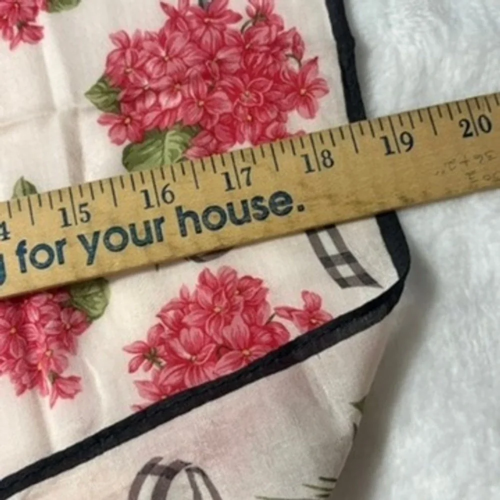Vtg BURBERRY Scarf Handkerchief Floral Hydrangea Pink Cream Green 19